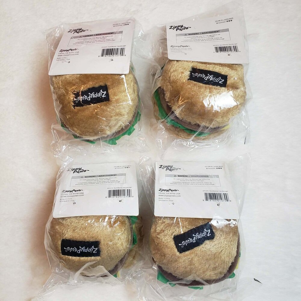 Set of 4 Nomnomz Hamburger Squeaking Plush Dog Toys - Picture 2 of 3